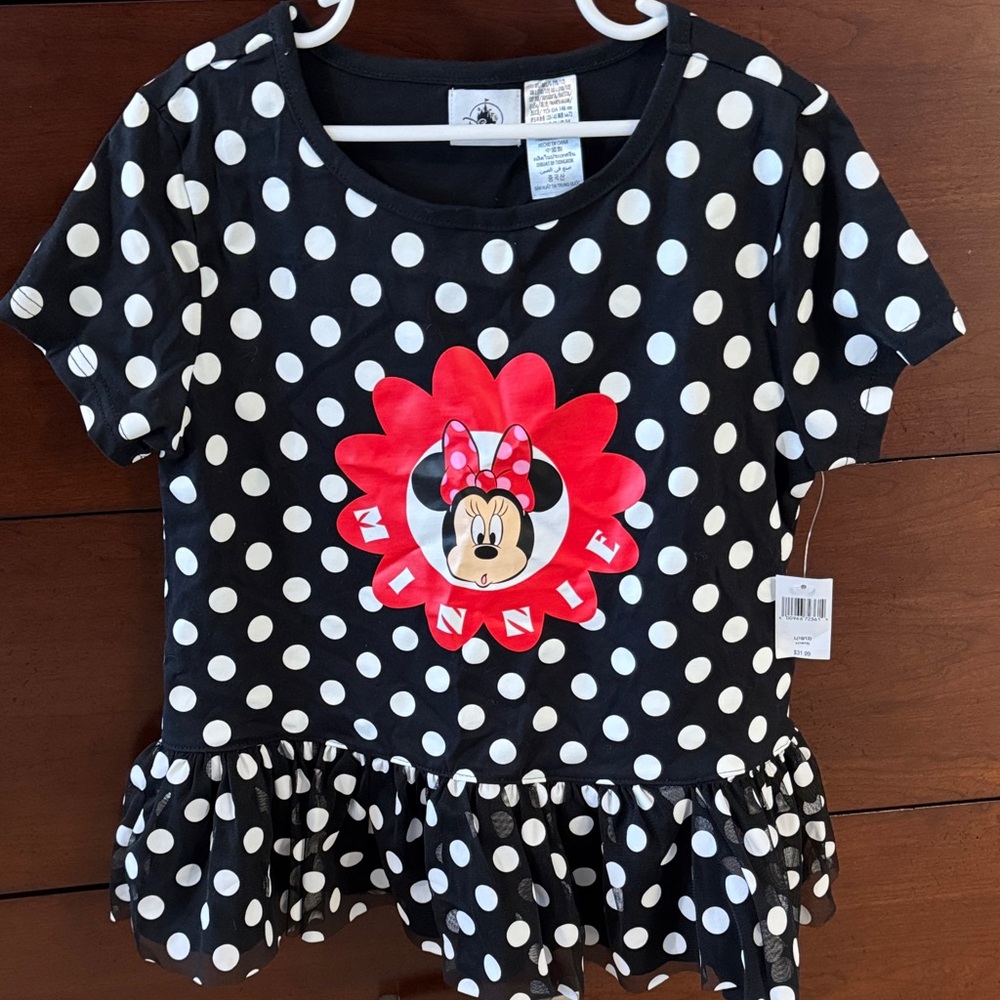 NWT: Minnie Mouse Polka Dot Kids Top - Black and White